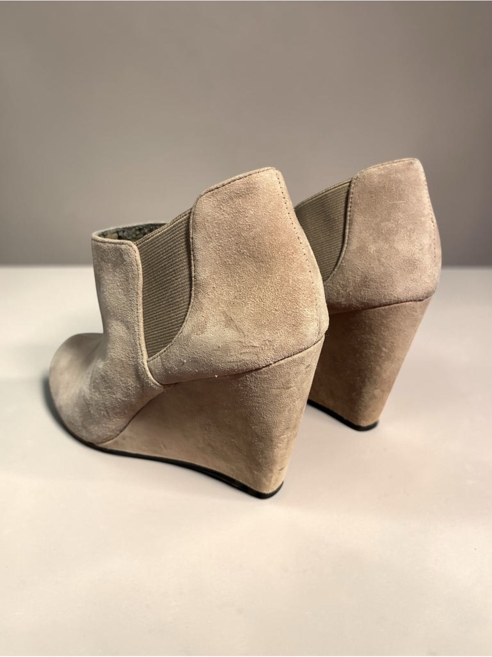Vince Camuto Taupe Suede Wedge Booties - Picture 2 of 6